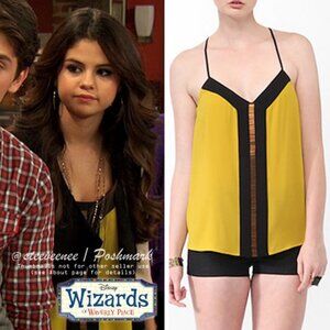Forever 21 Beaded Contrast Trim Tank in Mustard/Black ASO Alex Russo